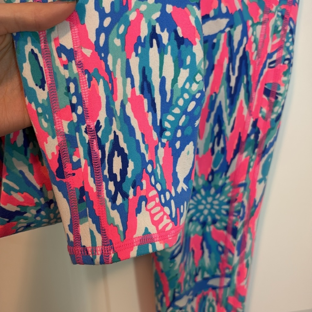 Lilly Pulitzer Luxletic Floral Weekender Leggings Tiki Pink And Light Blue Sz S - Picture 5 of 10